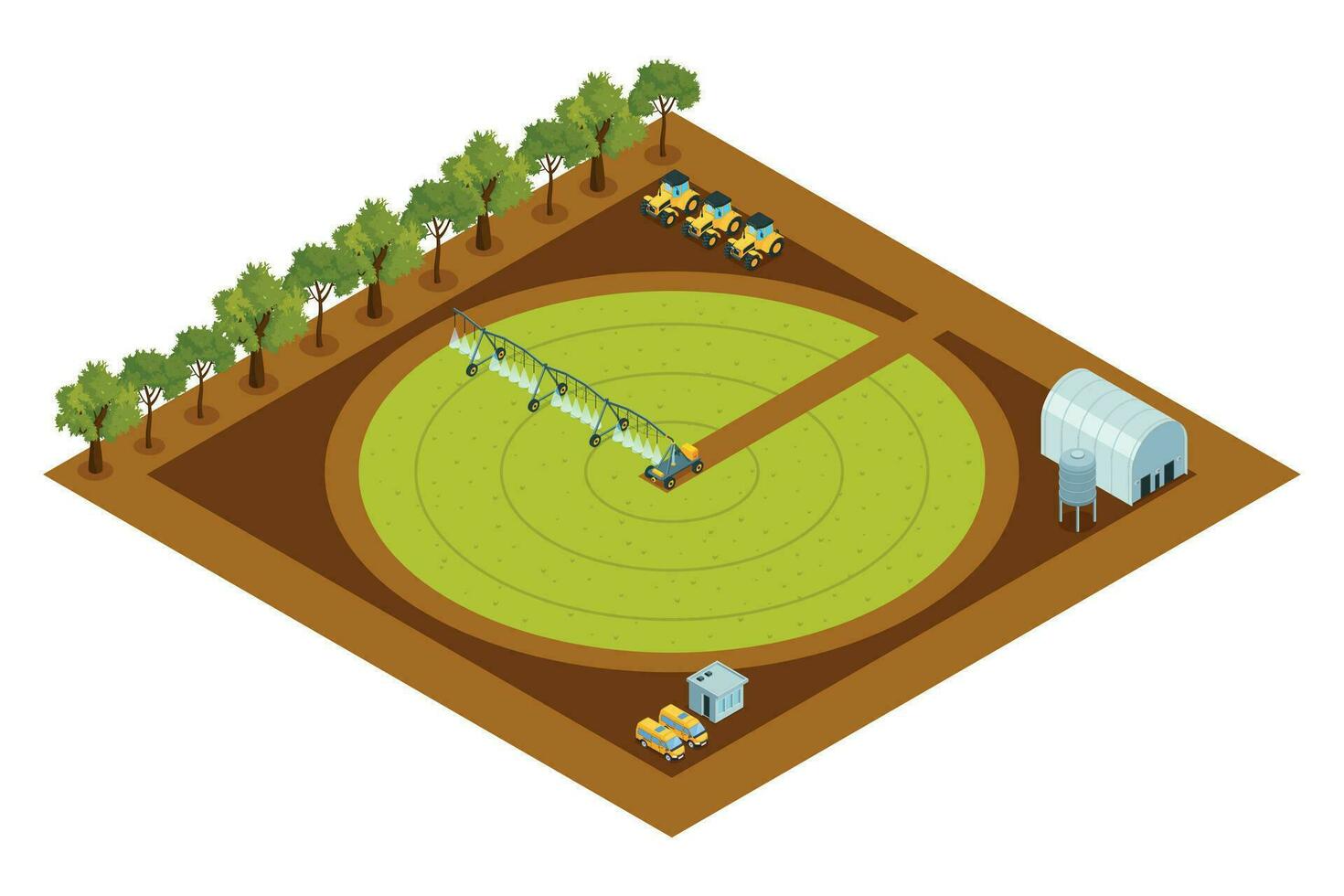 Circular Irrigation System Isometric Composition vector