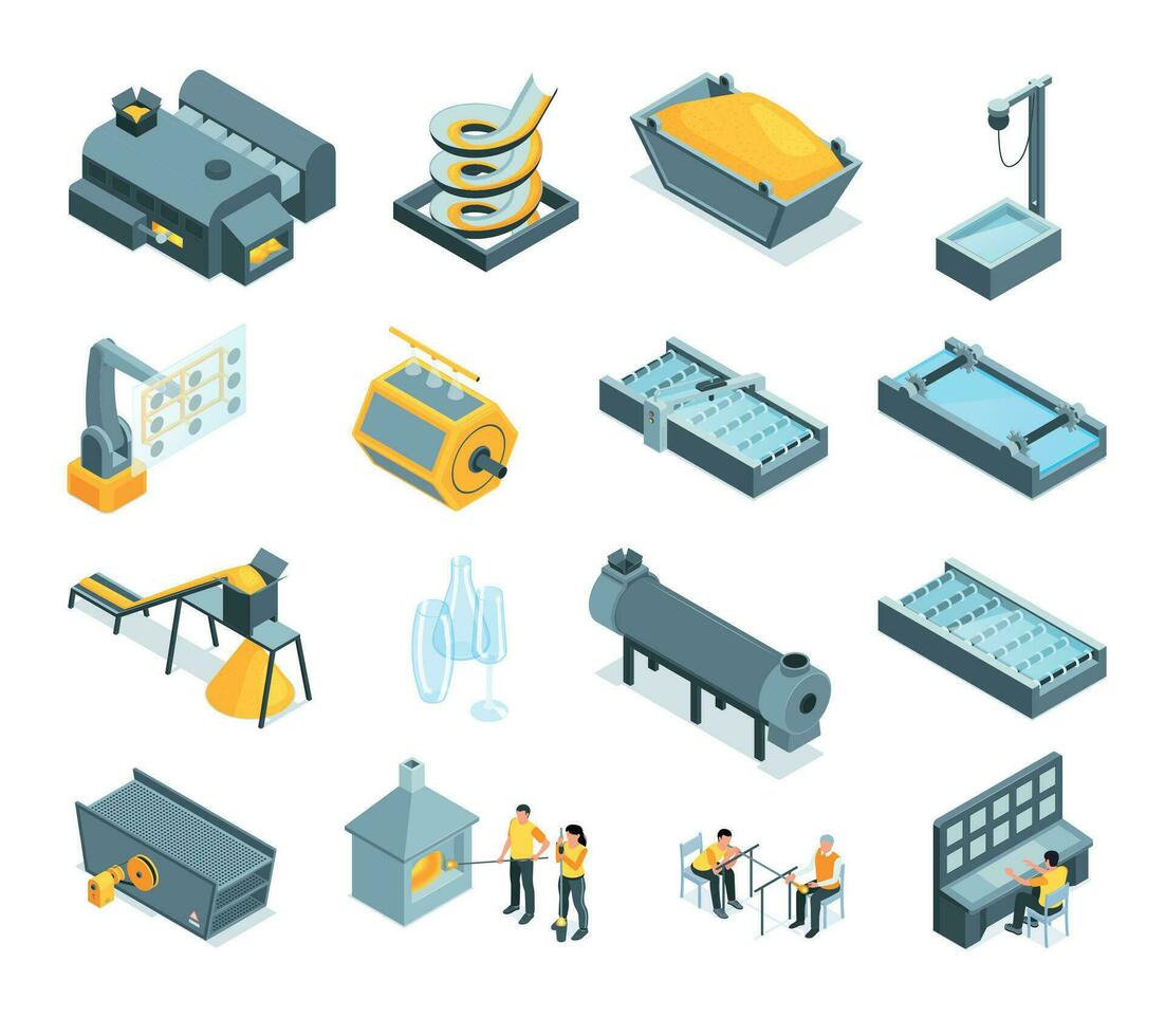 Glass Production Isometric Set vector