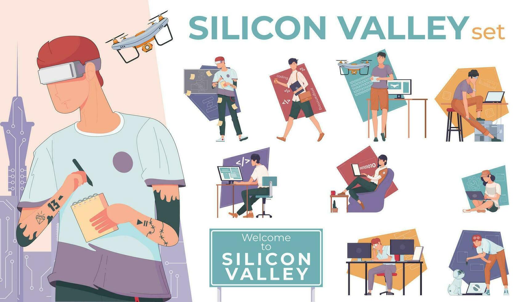 Silicon Valley Flat Compositions vector