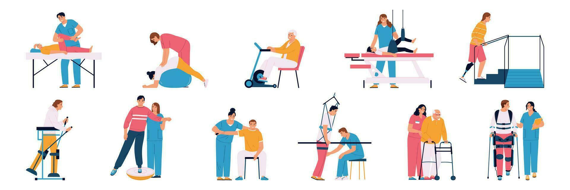 Physiotherapy Rehabilitation Flat Set vector