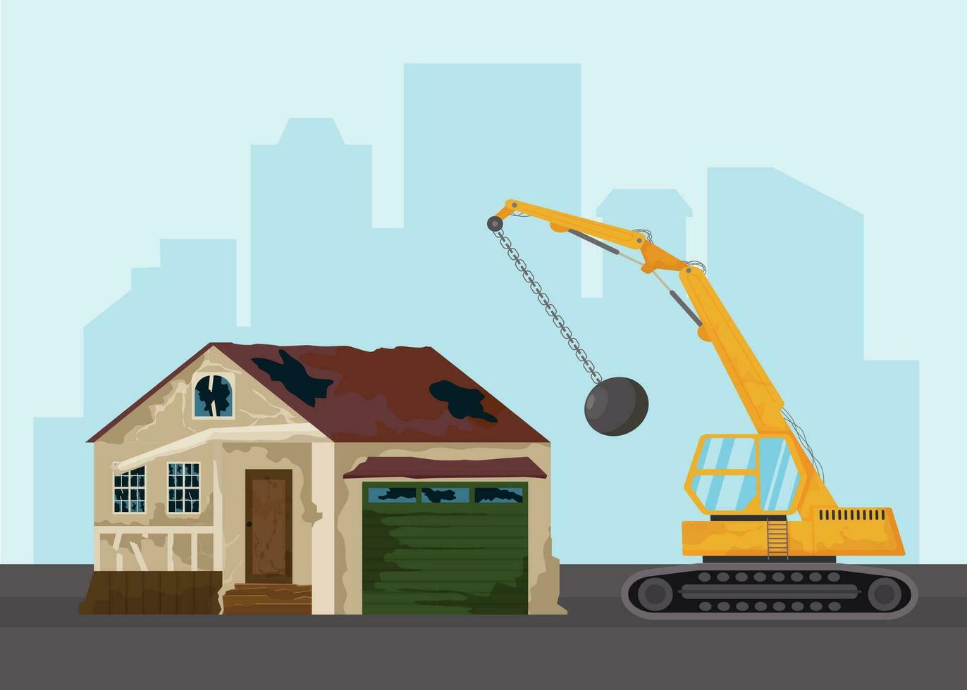 Demolition Of Dilapidated House Flat Background vector