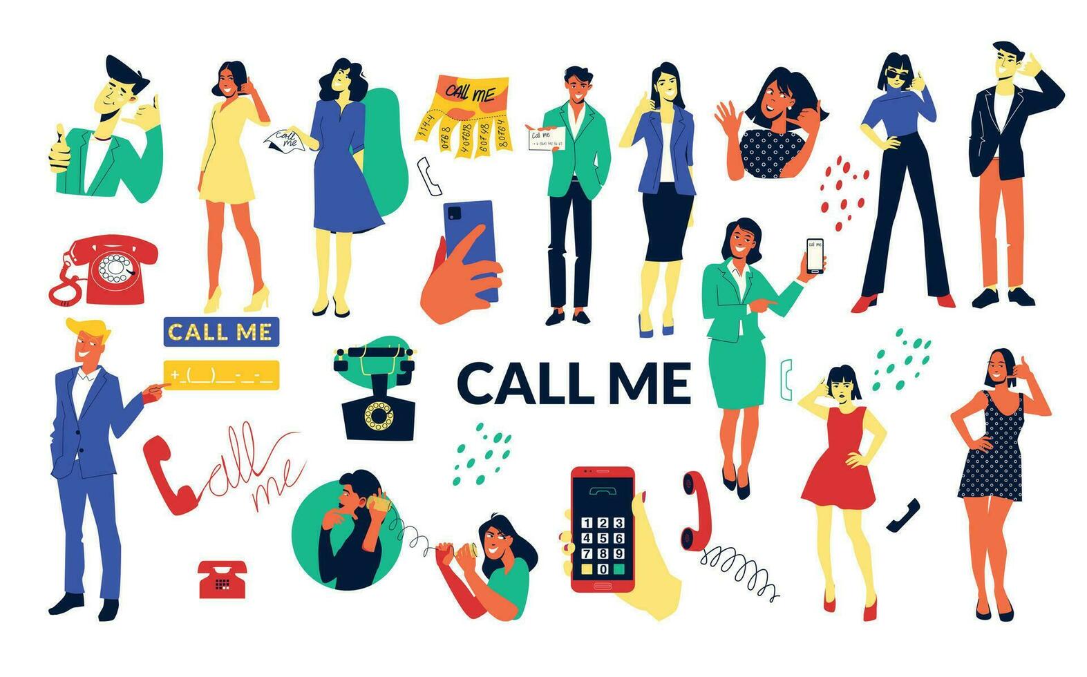 Flat Colored Call Me Phone Icon Set vector