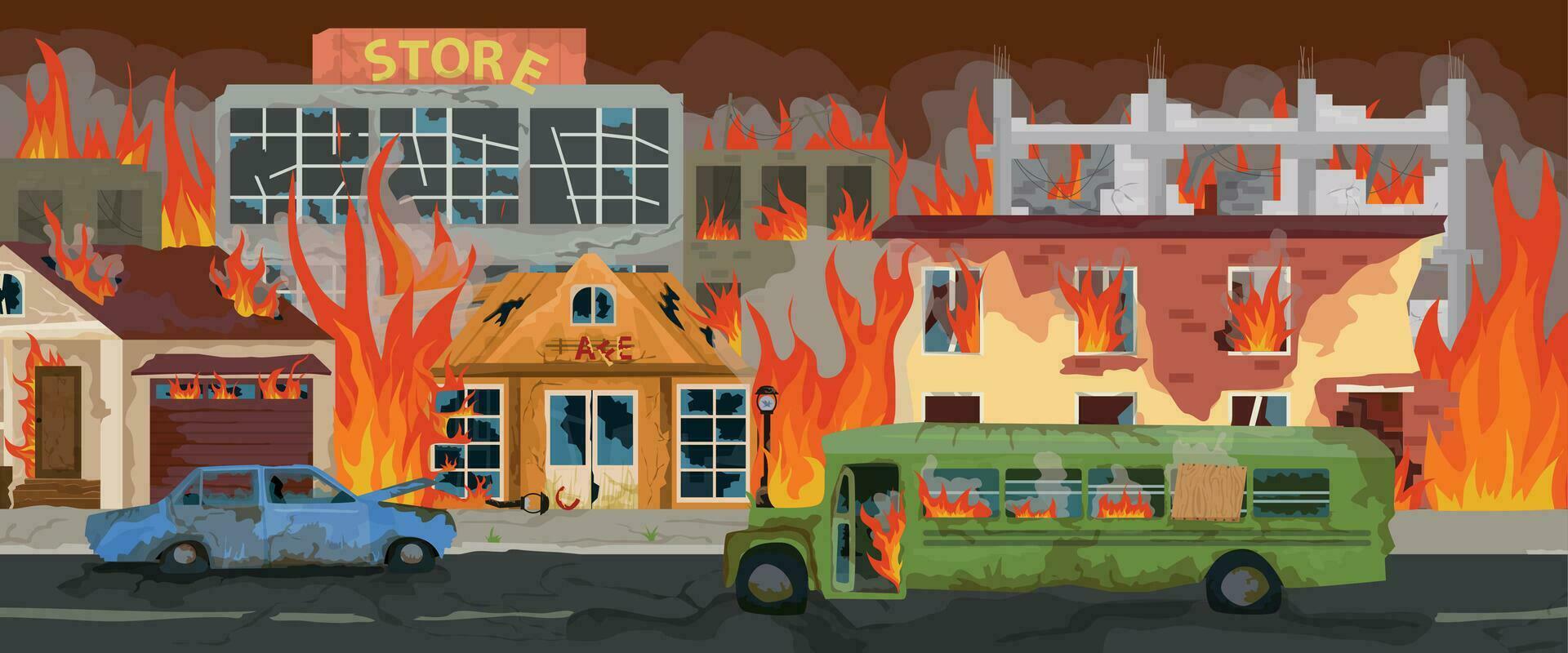 ciudad en fuego horizontal antecedentes vector