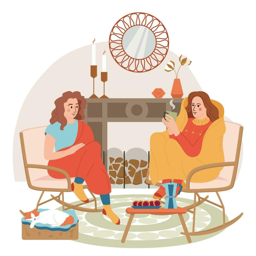 Cozy Coffee Women Composition vector