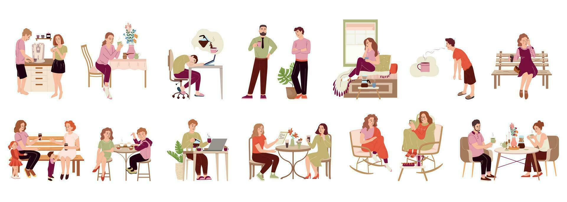 café personas icono conjunto vector