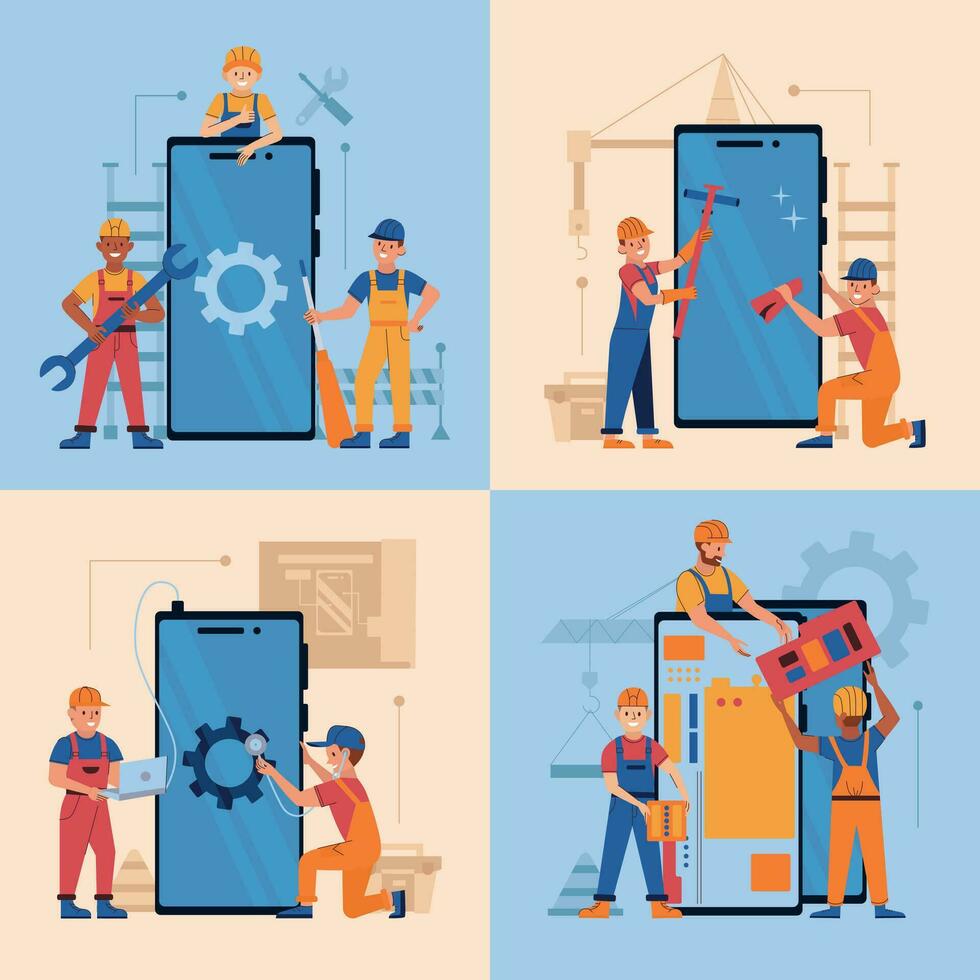 Phone Repair Service 2x2 Set vector