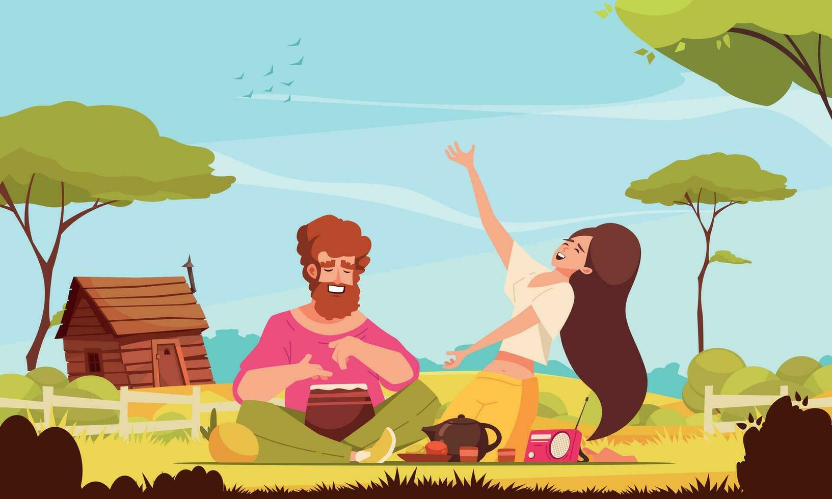 Picnic Cartoon Concept vector