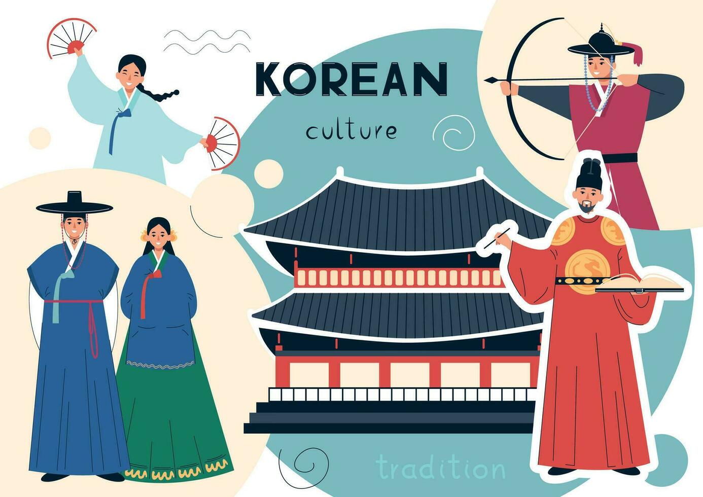 coreano cultura plano collage vector