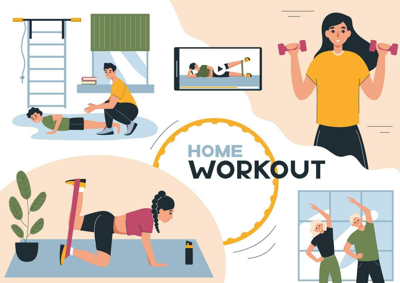 Home Workout Flat Collage 25803556 Vector Art at Vecteezy