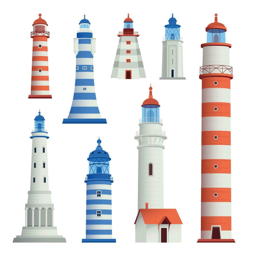 Retro Lighthouse Buidings Set vector