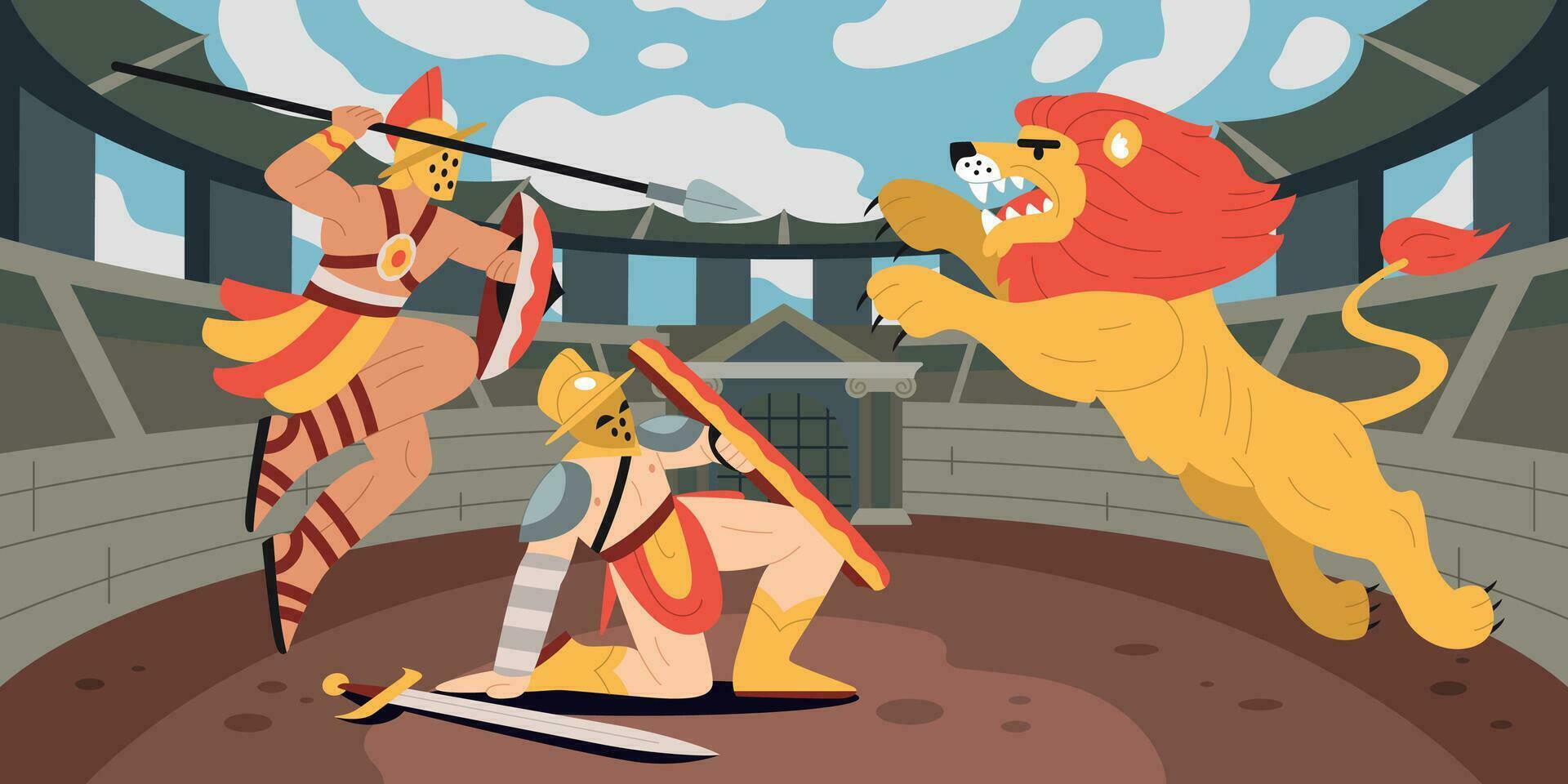 coliseo gladiador lucha composición vector