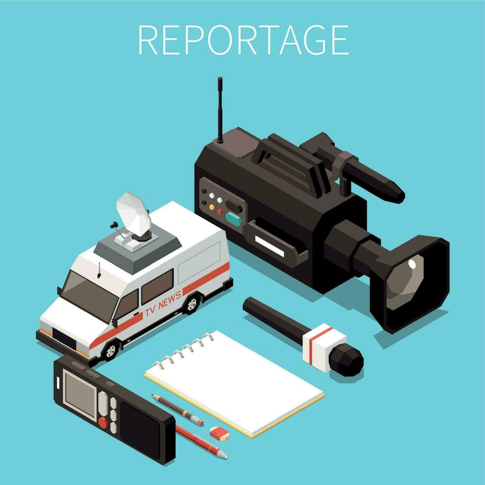 News Media Isometric Set vector