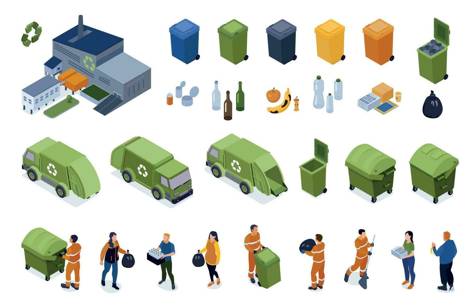 Recycling Isometric Icon Set vector