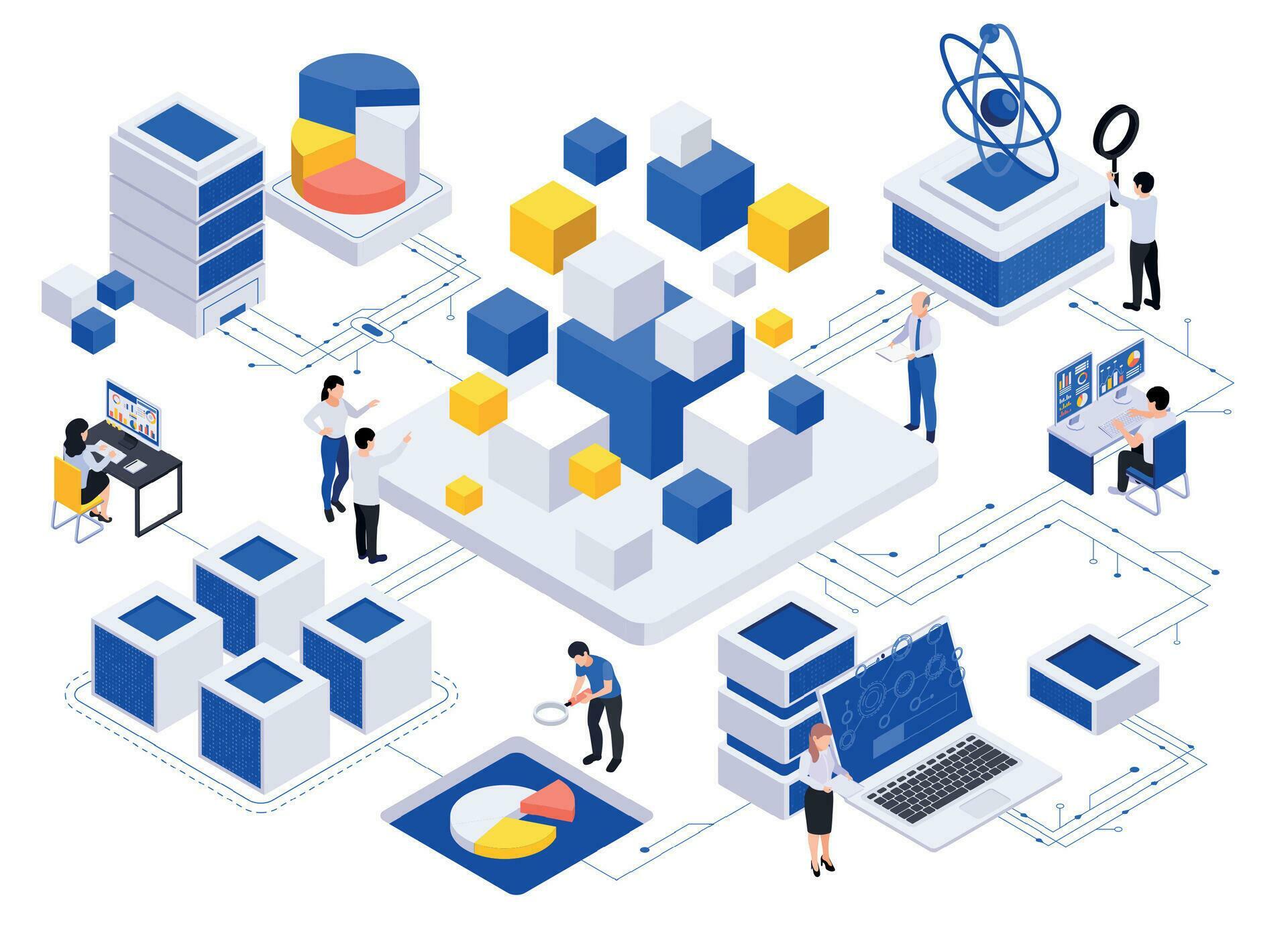 Isometric Data Cubes Flowchart 25803640 Vector Art at Vecteezy