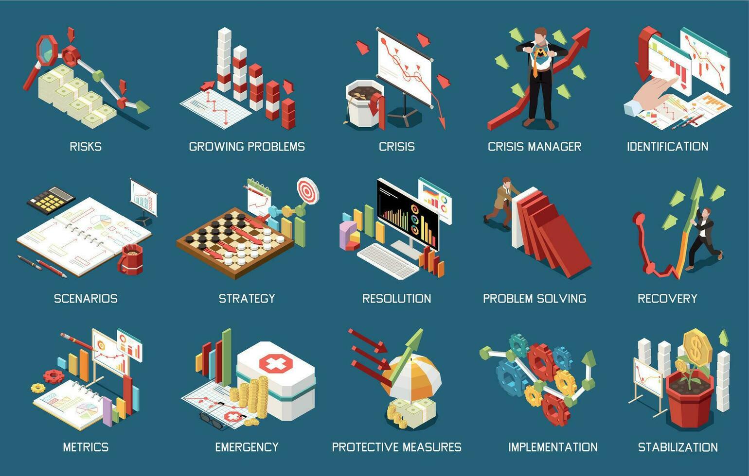 Crisis Management Isometric Set vector