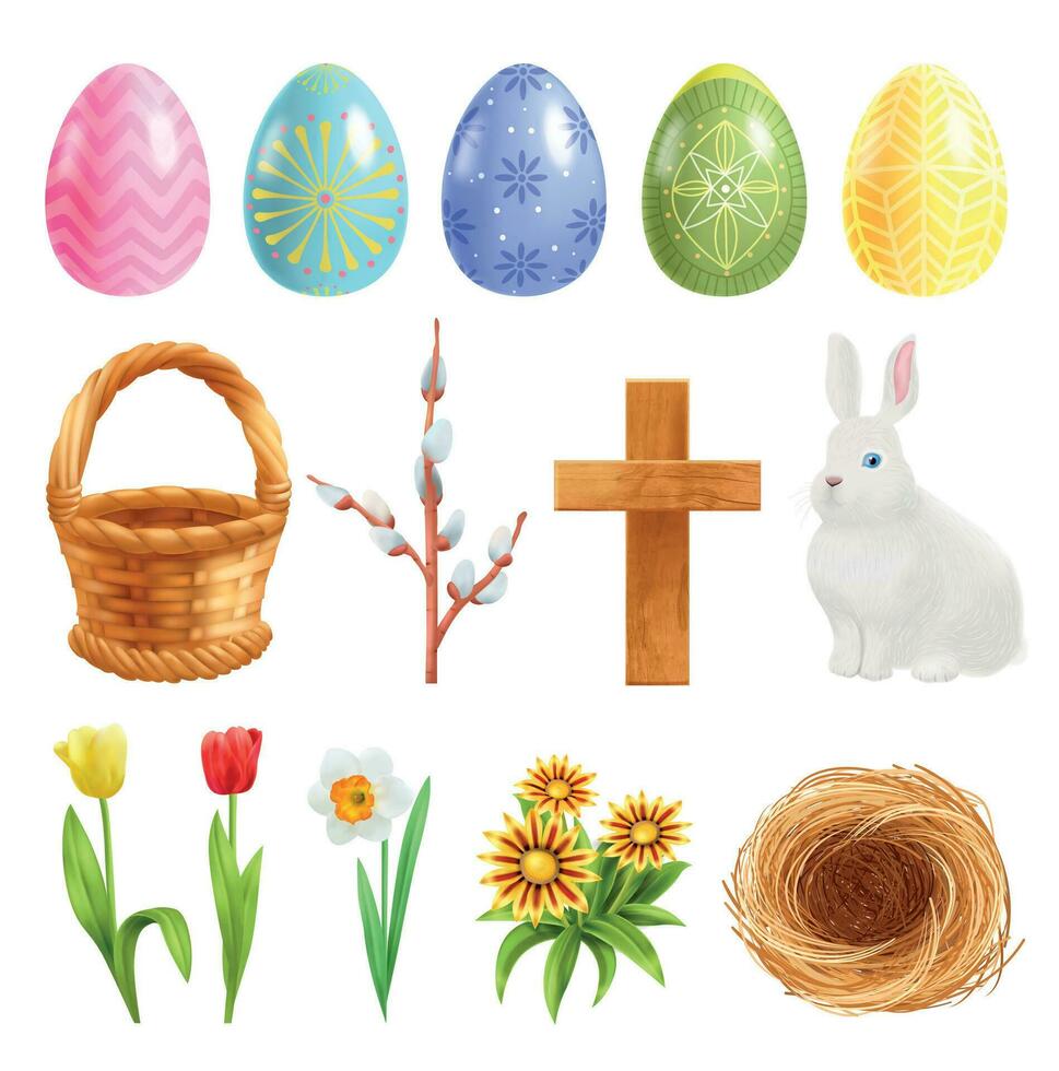 Realistic Easter Icons Collection vector