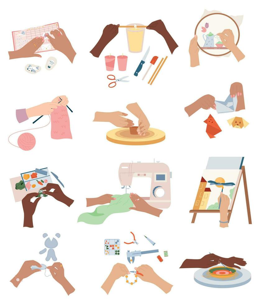 Hands Craft Compositions Set vector