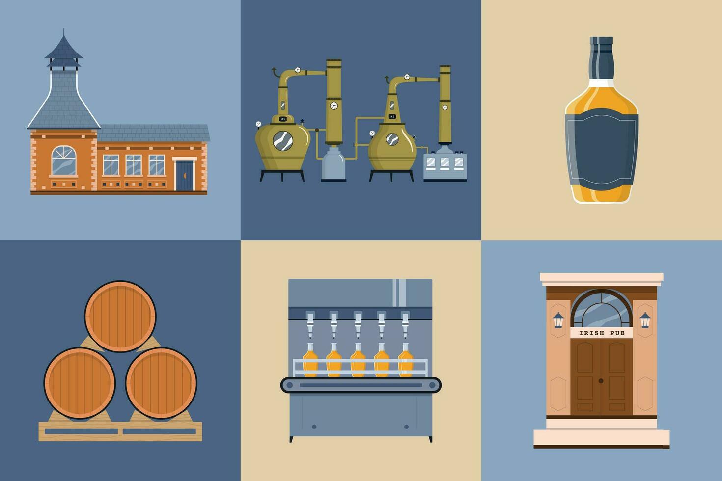 Whiskey Production Square Compositions vector
