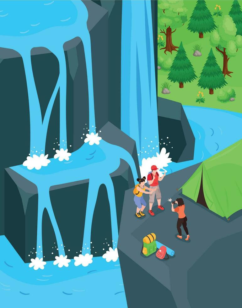 Waterfall Isometric Background vector
