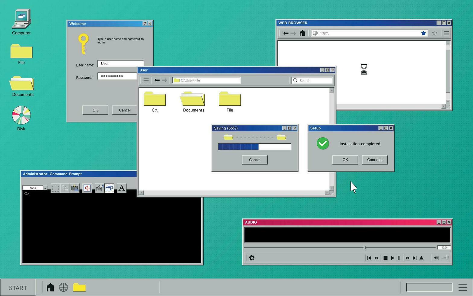 Old Computer Interface Composition vector