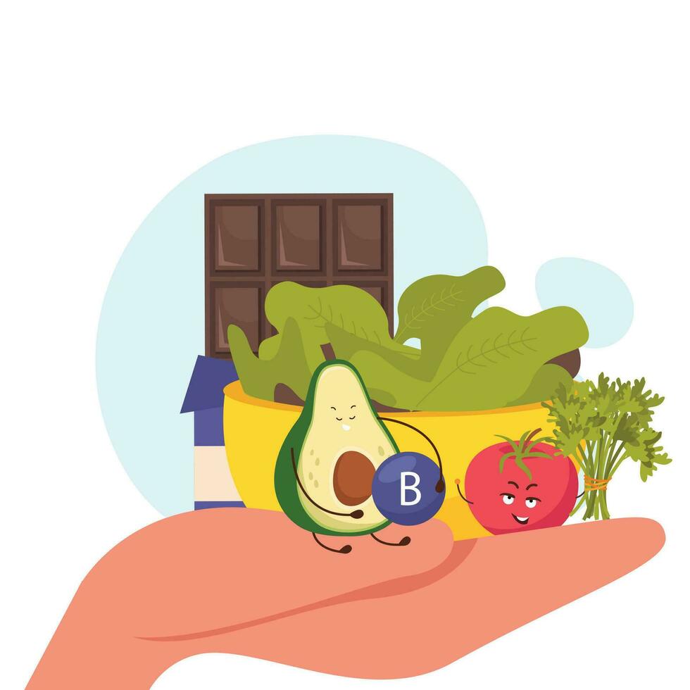 Cartoon Avocado Hand Composition vector