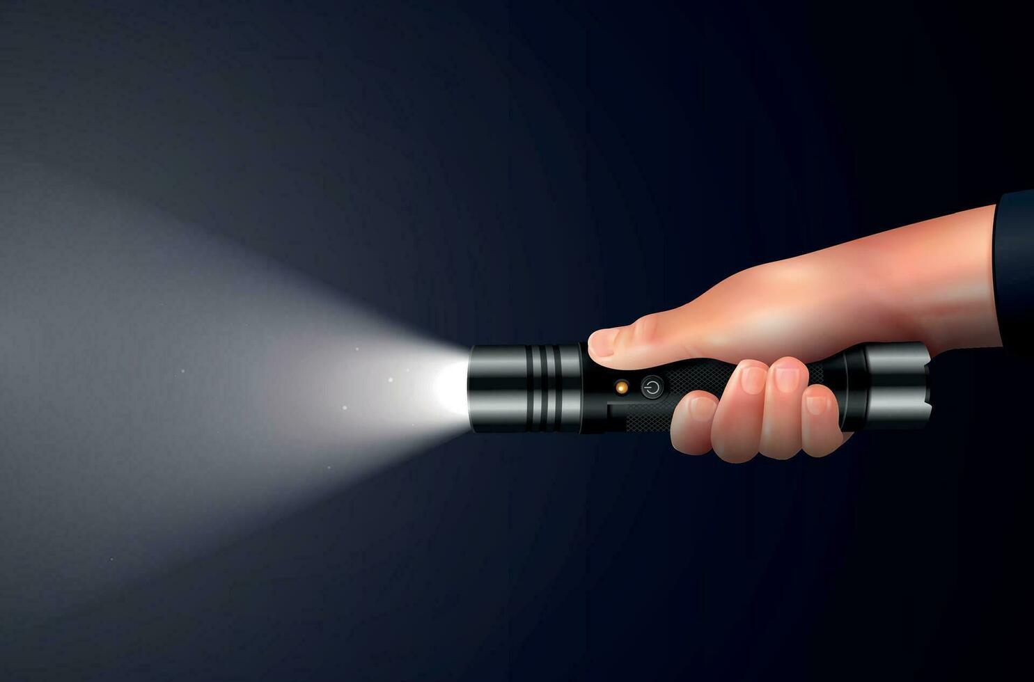 Hand With Flashlight Realistic Background vector