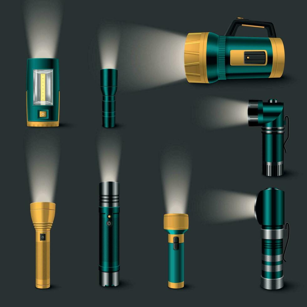 Flashlights With Light Beam Realistic Set 25803842 Vector Art at Vecteezy