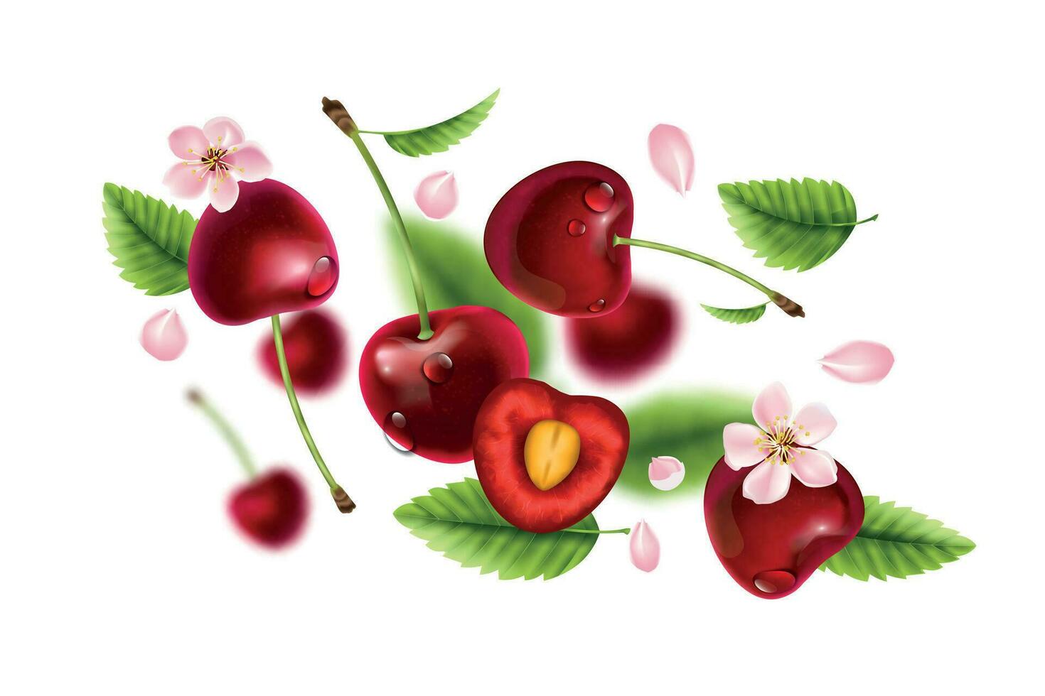 Flying Cherry Realistic Composition vector