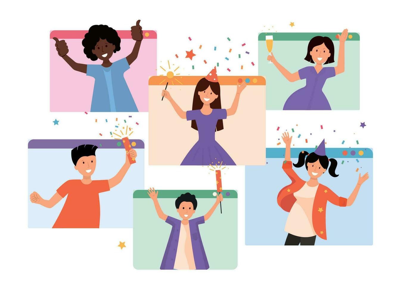 celebrando personas plano color íconos vector