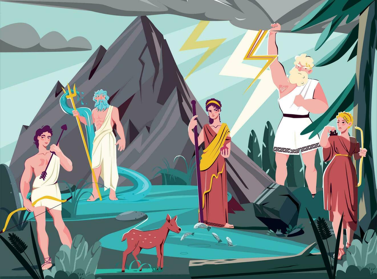 Olympian Gods Flat Colored Composition vector