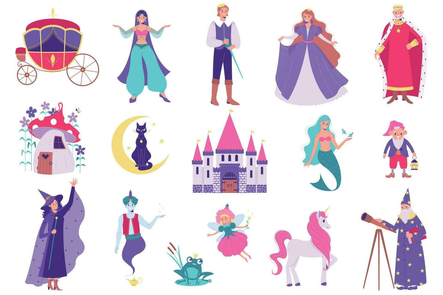 Flat Fairy Tale Icons vector