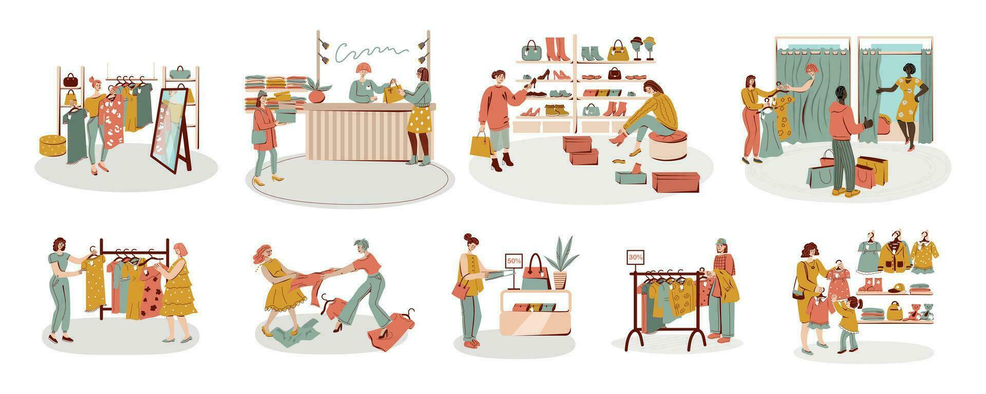 Shopping People Flat Compositions vector