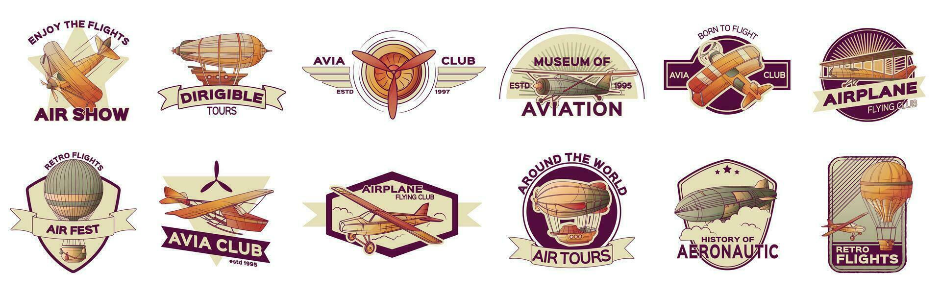 retro aeronáutica emblema conjunto vector