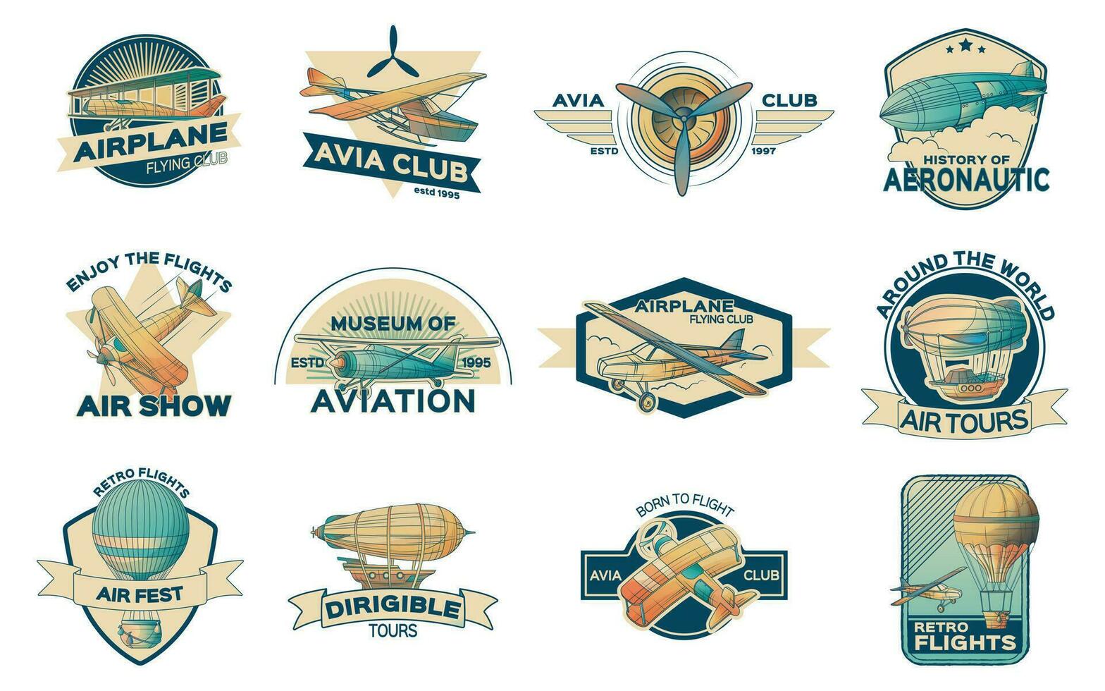 Retro Aviation Emblem Set vector