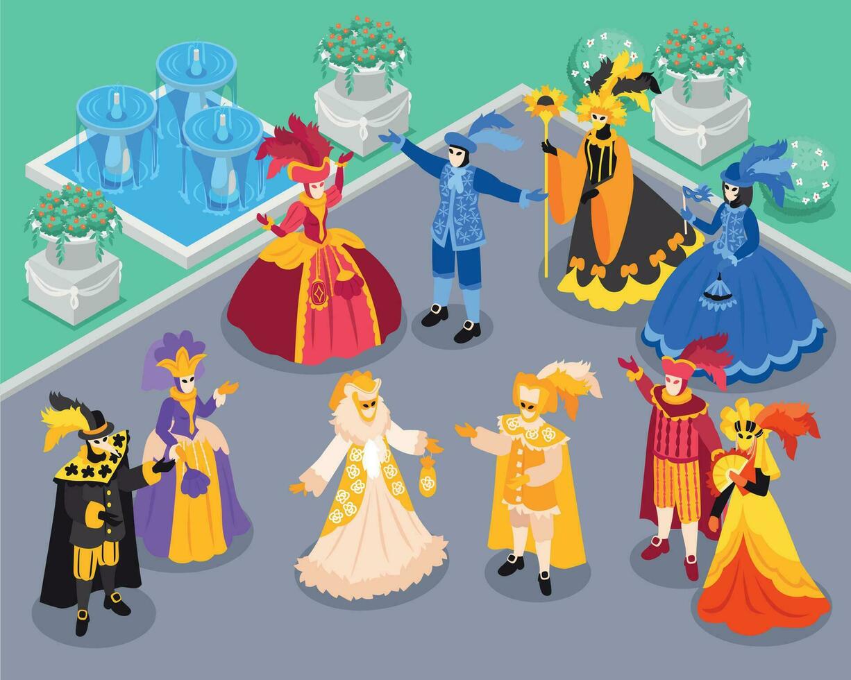 Isometric Venetian Masquerade Composition vector