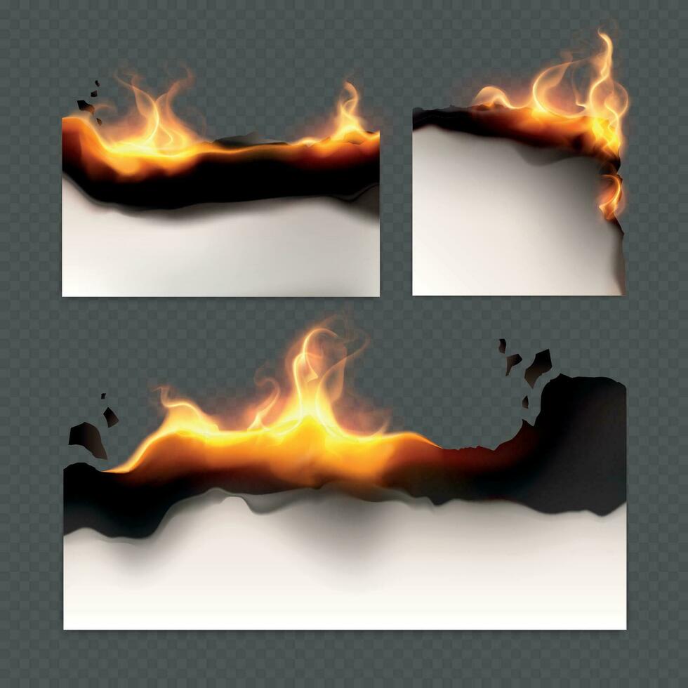 Burned Paper Realistic Colored Icon Set vector