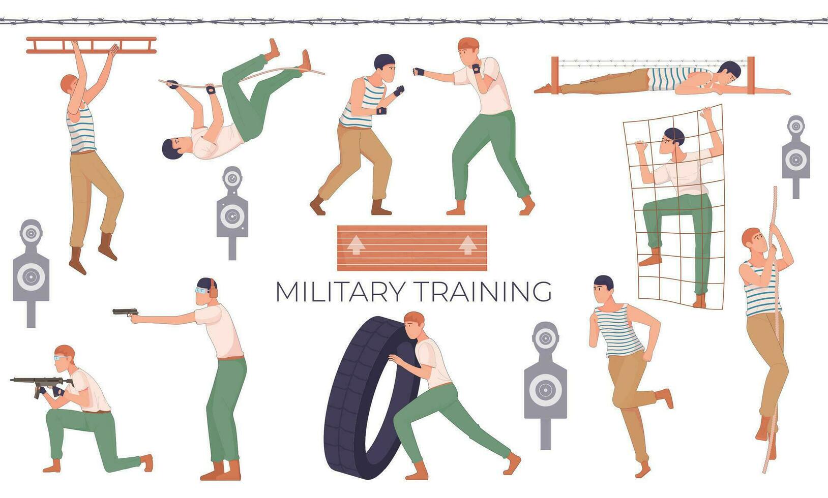 Military Training Flat Set vector