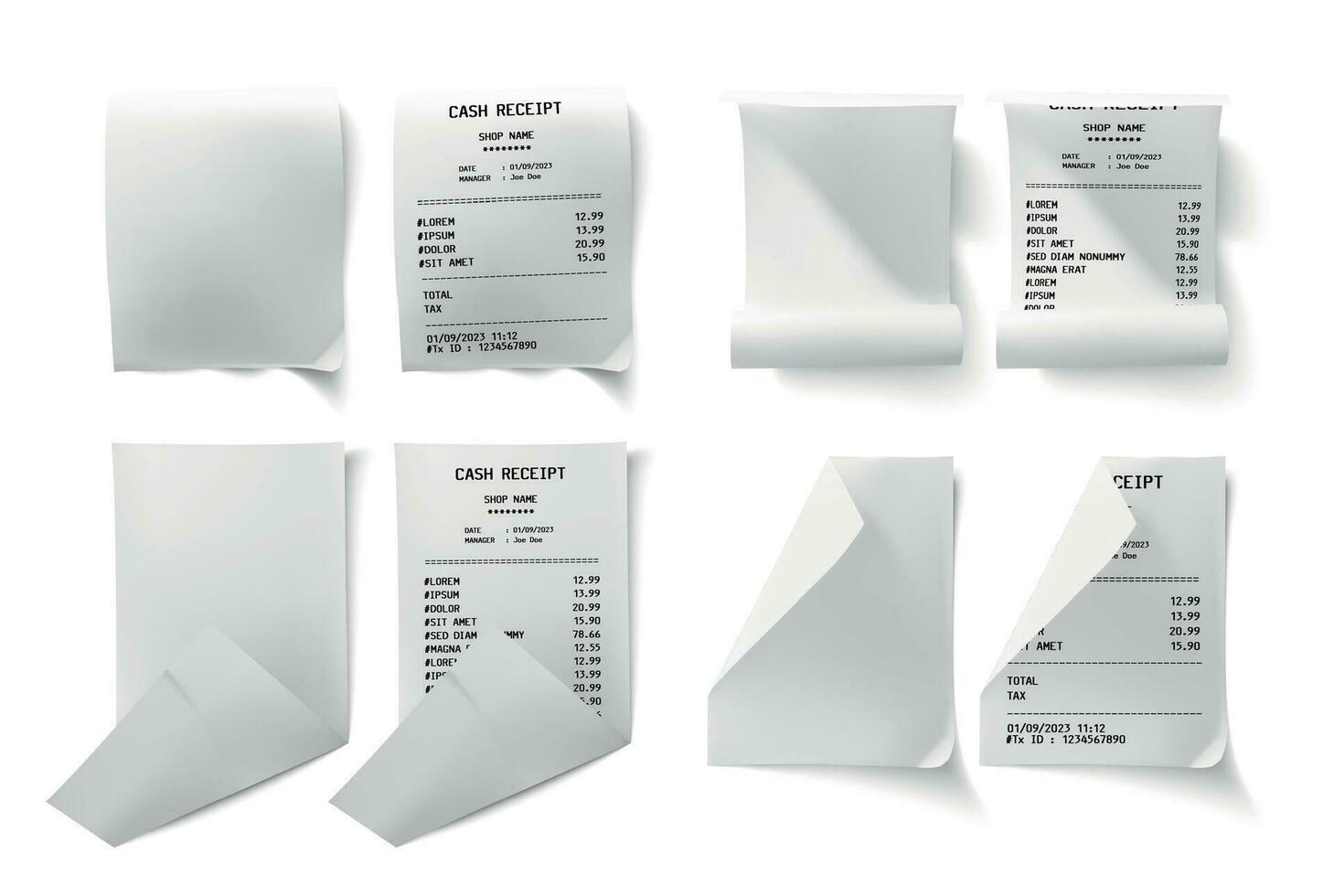 Realistic Paper Receipts Set vector