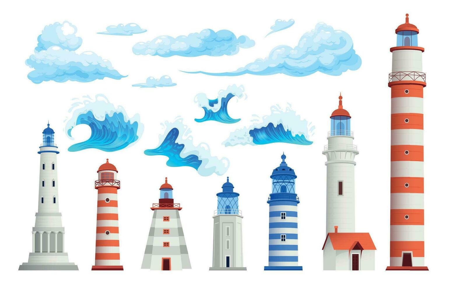 Lighthouse Buildings Icon Set vector