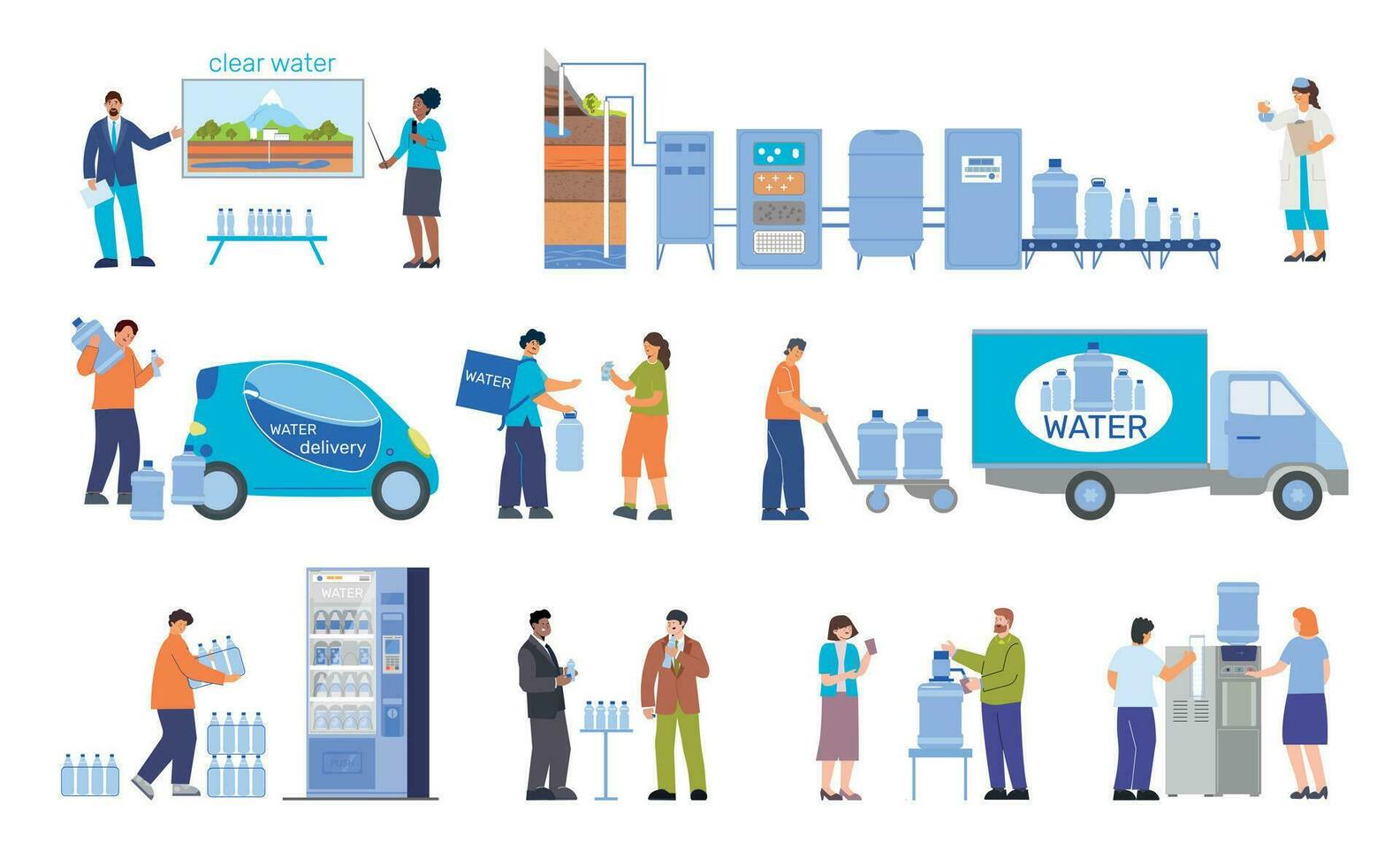 Water Delivery Icons Collection vector