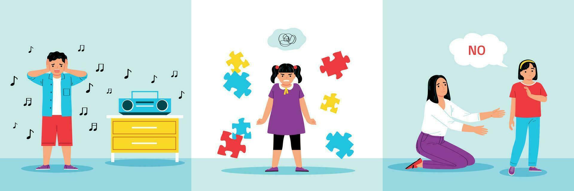 Child Autism Square Compositions vector