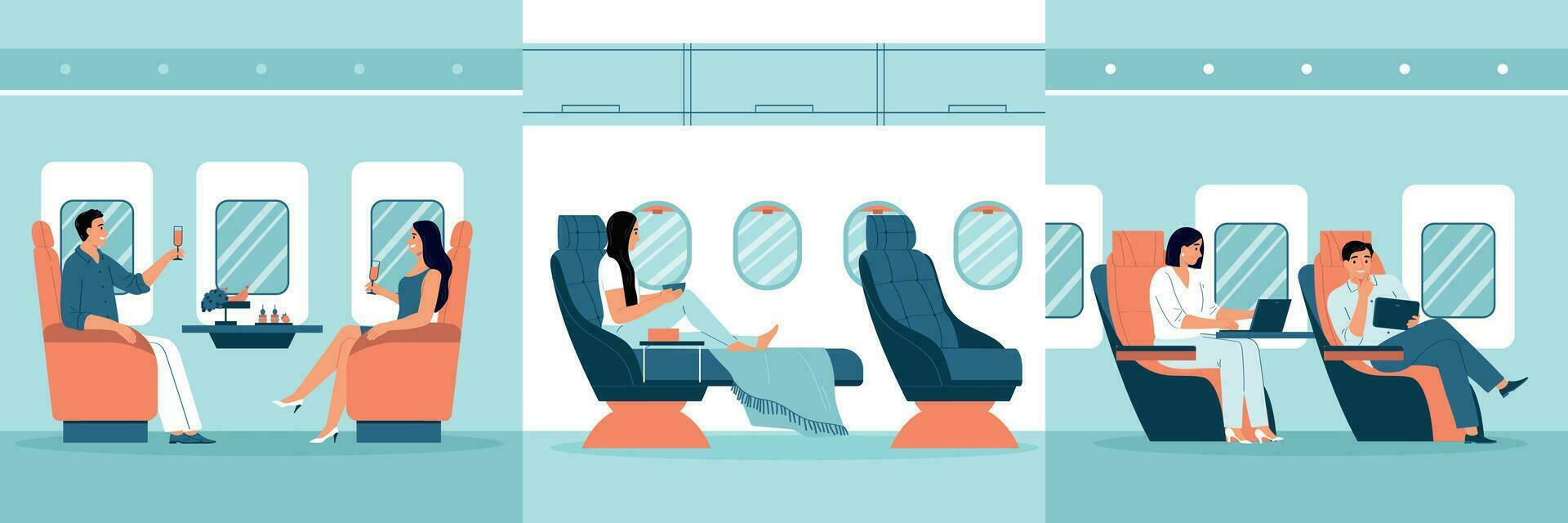 Airplane Interior Flat Set vector