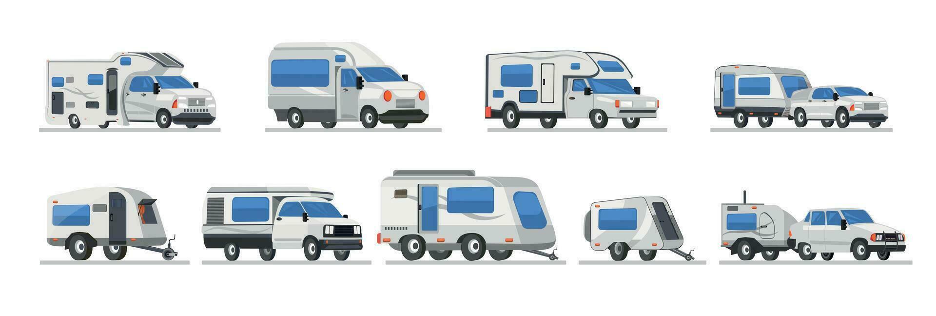 Mobile Auto Vehicles For Travel Flat Set vector