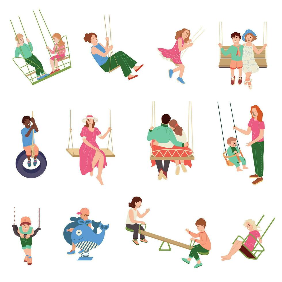 Characters On Swings Set vector