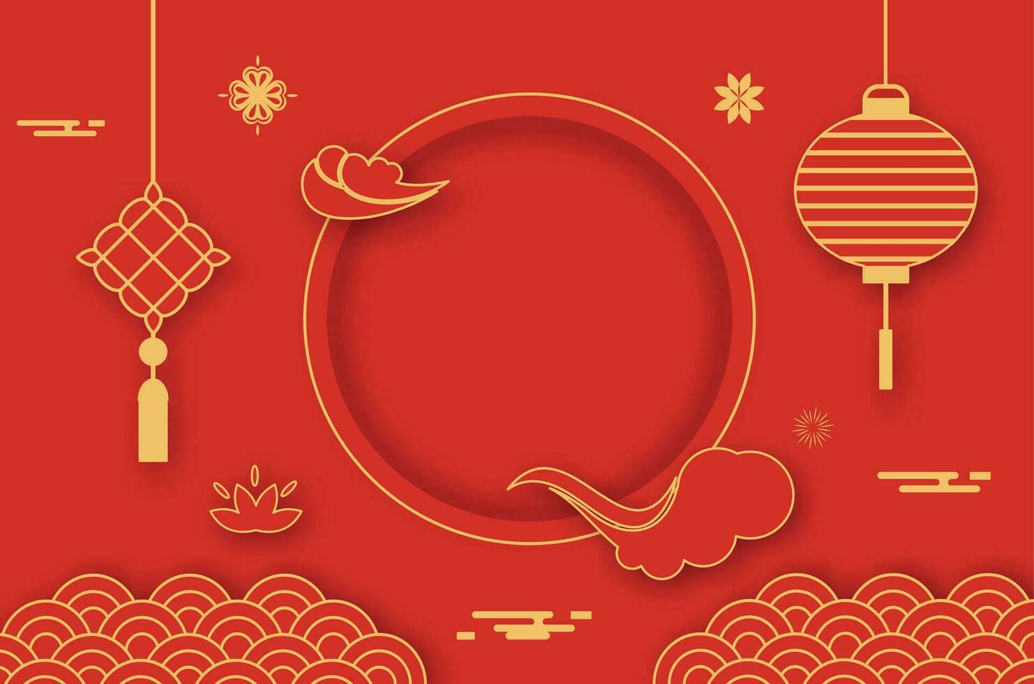 Red Card With Traditional Chinese Patterns vector
