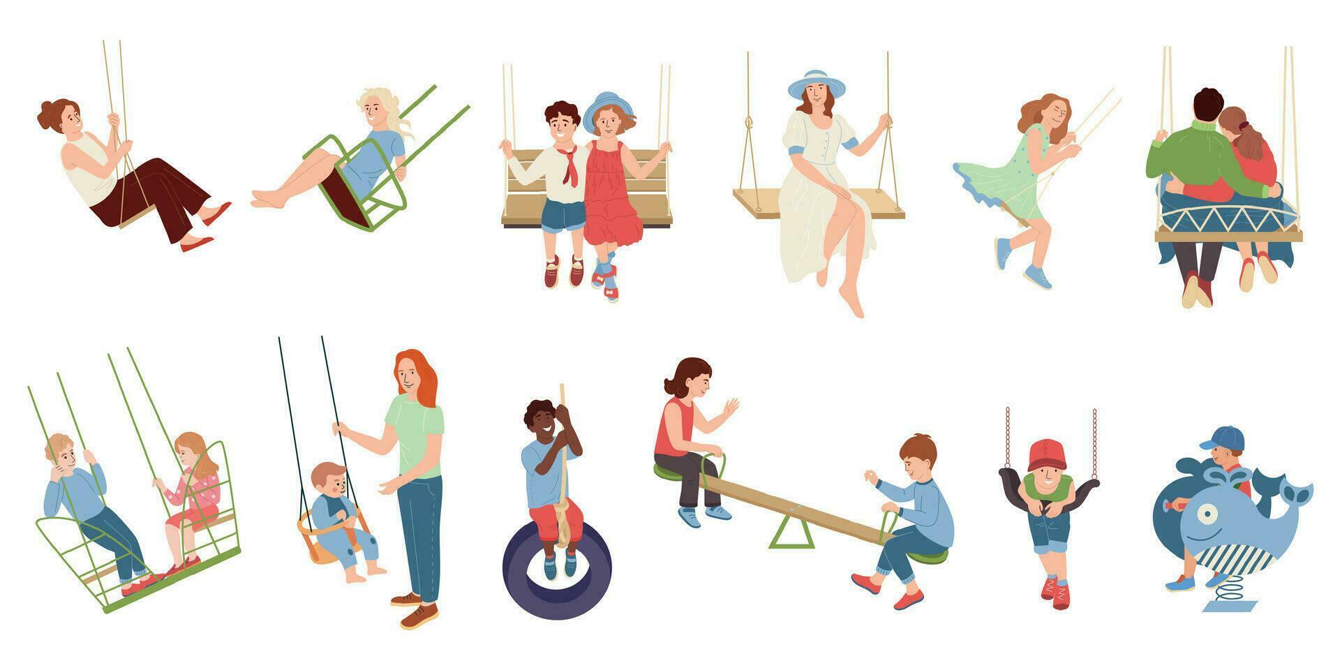 Characters On Swings Set vector