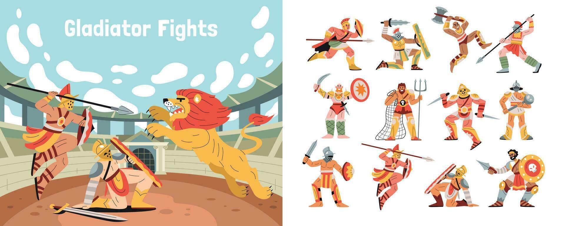 Gladiator Fights Flat Compositions vector