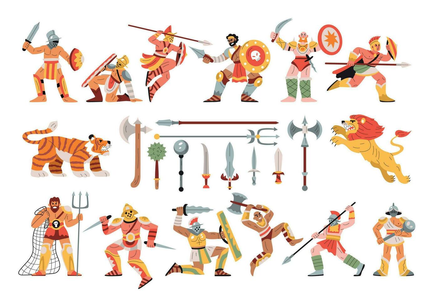 Gladiator Fights Icon Set vector