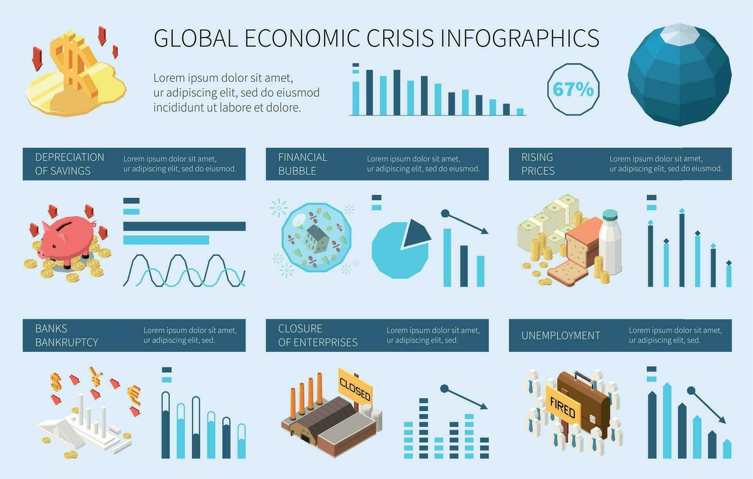 isométrica inflación financiero infografia vector