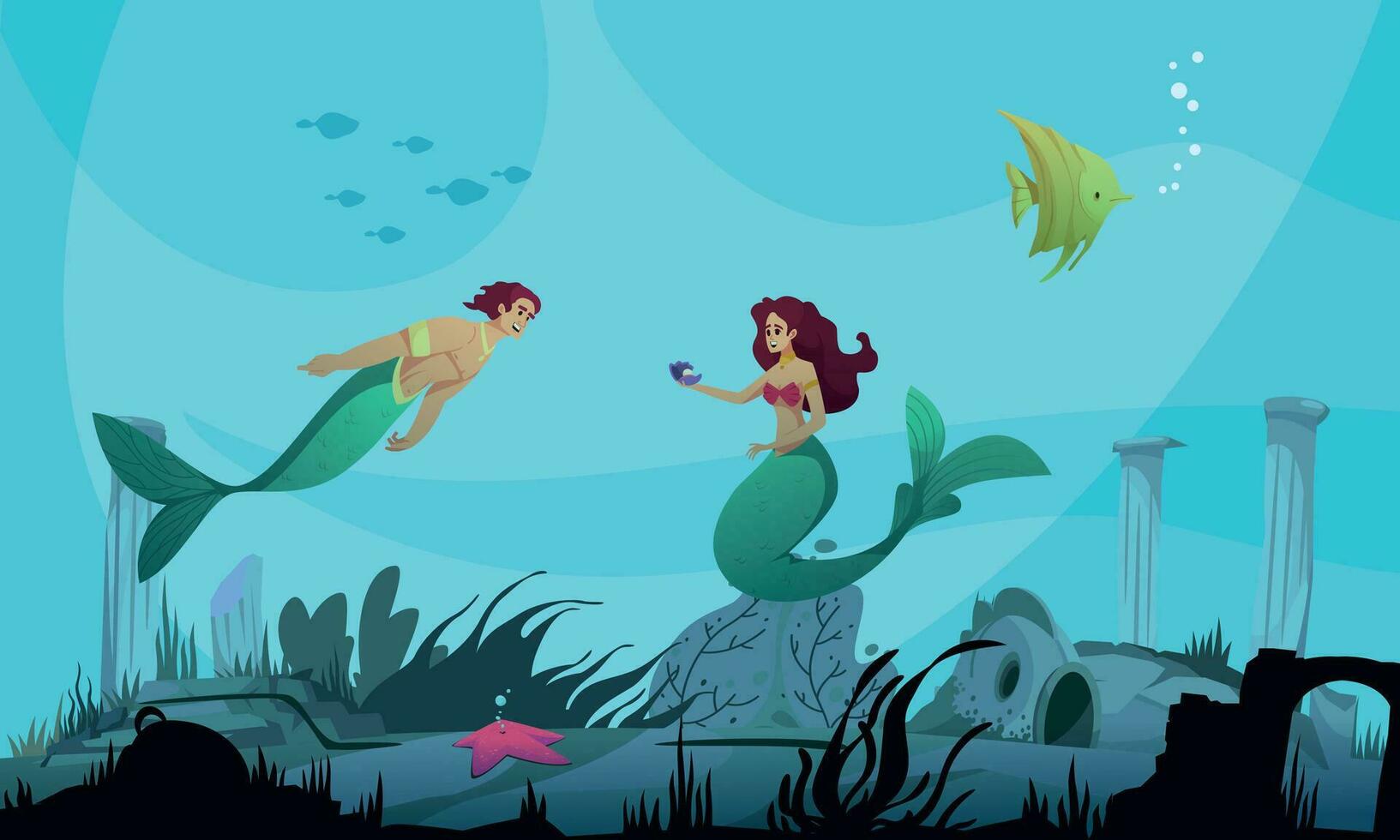 Underwater World Mermaids vector